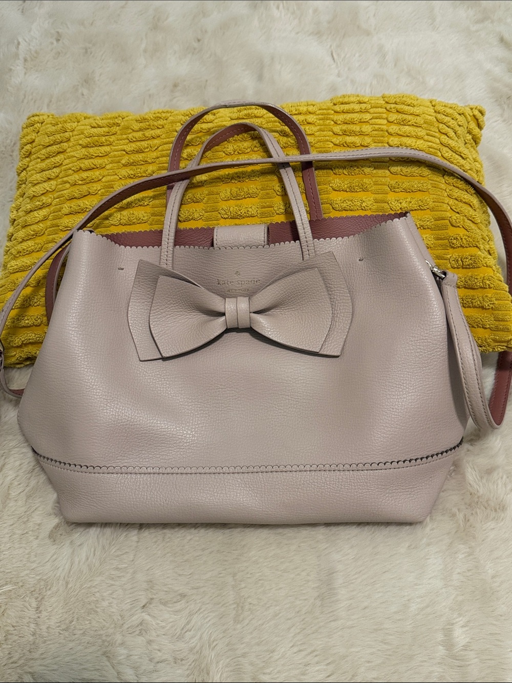 Kate Spade Pale Pink Leather Bow Convertible Shoulder/Crossbody bag